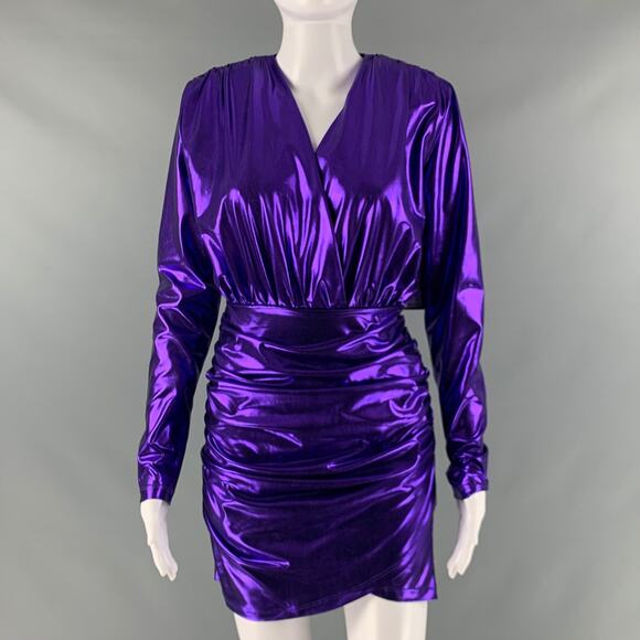 THE ANDAMANE Size S Purple Polyester Elastane Ruched Long Sleeve Dress - Picture 1 of 6